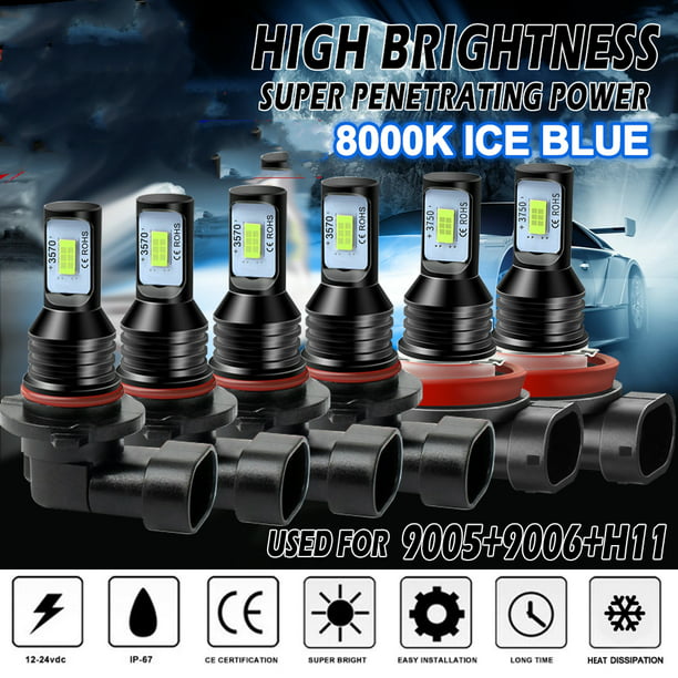 H11 LED Headlight Super Bright Bulbs Kit HIGH/LOW Beam 8000K Ice Blue